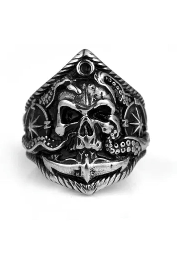Tentacle Compass Skull Ring Stainless Steel Anchor Nautical Men Biker Punk Ring-10