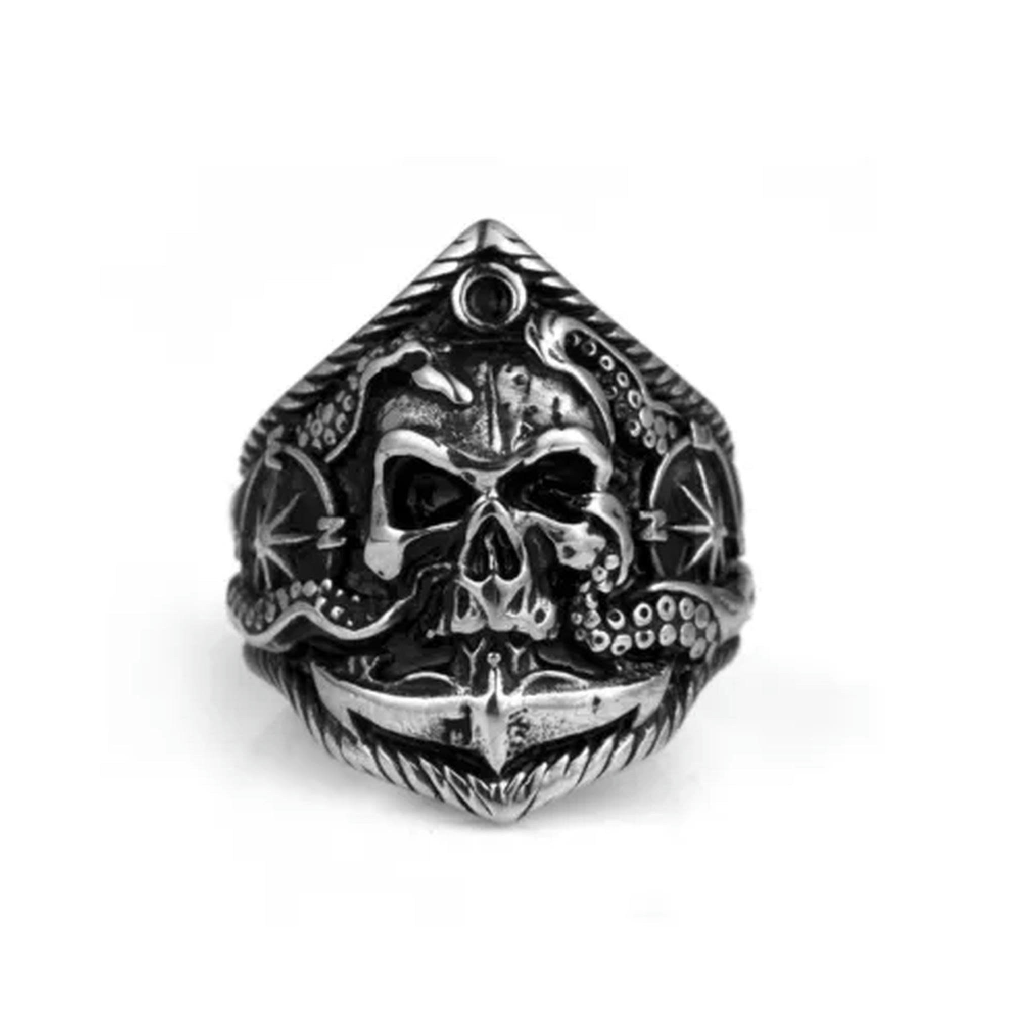 K-KED Tentacle Compass Skull Ring Stainless Steel Anchor Nautical Men ...