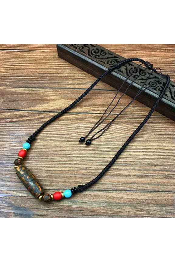 Tibetan Agate Beads Necklace Beads Ethnic Rope Weaving Men and Women-A