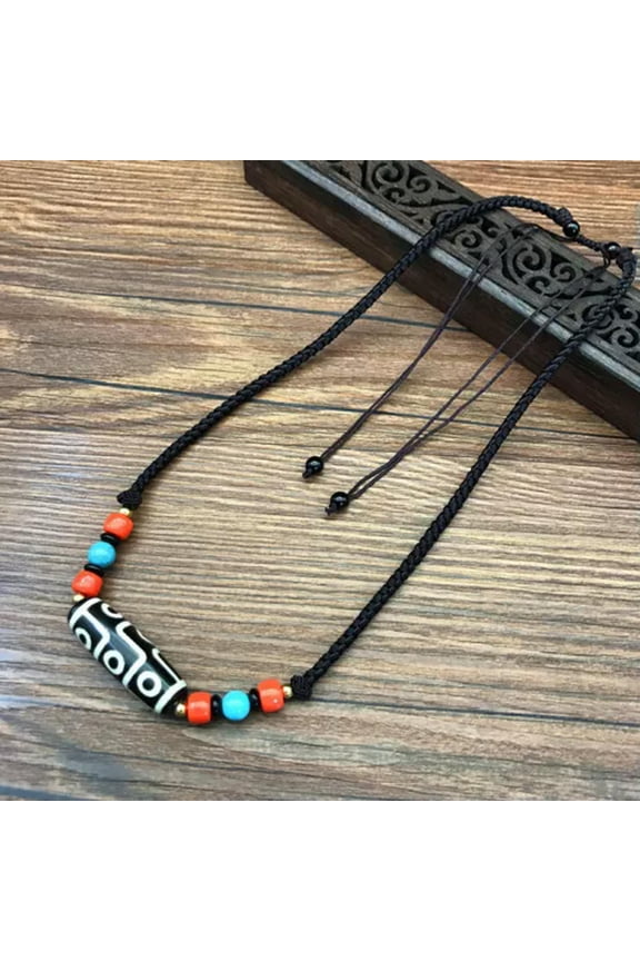 Tibetan Agate Beads Necklace Beads Ethnic Rope Weaving Men and Women-B
