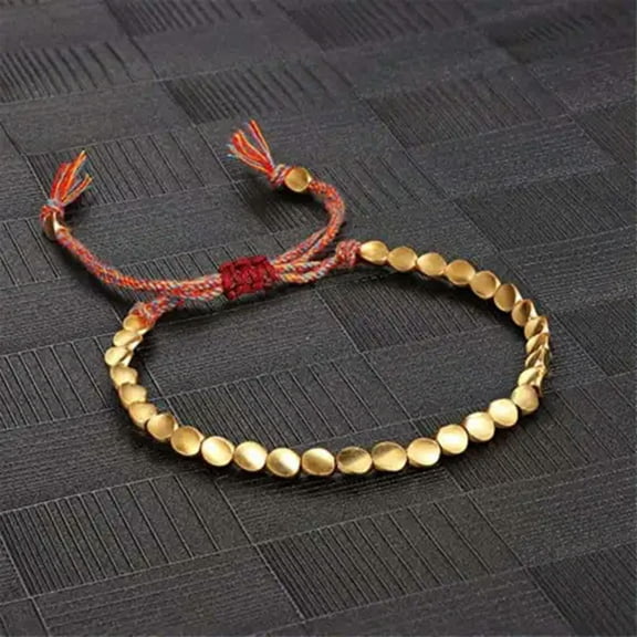 K-KED Tibetan Copper Bead Good Luck Wealth Bracelet Gold Rope Healing Bracelets Gift-Gold