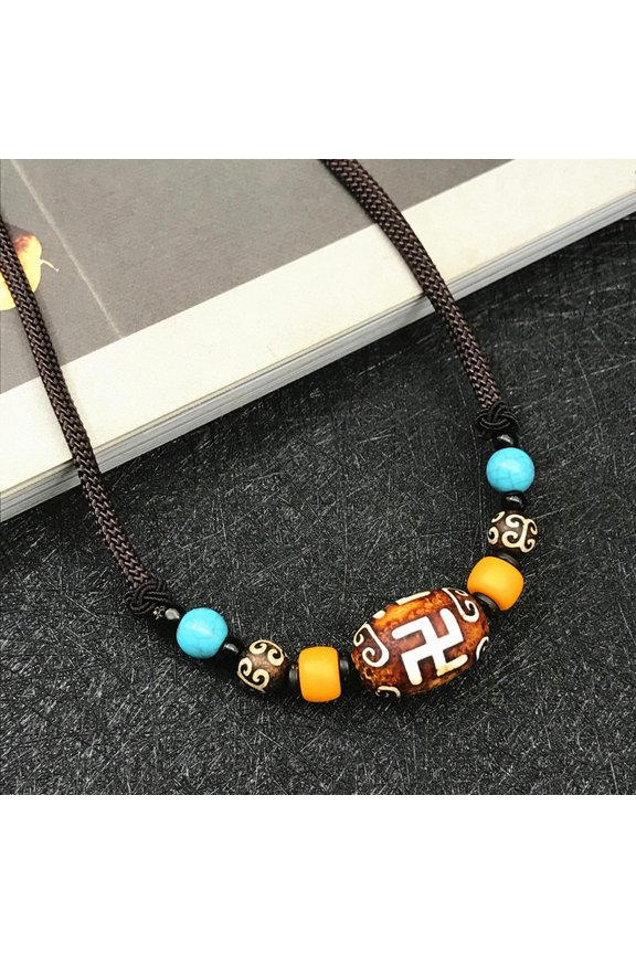 Tibetan Embossed Celestial Bead Collar Chain Agate Celestial Bead Necklace-B-1