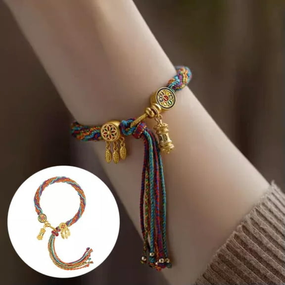 K-KED Tibetan Style Woven Hand Rope Chinese Ethnic Style Bracelet Prayer Cylinder DIY
