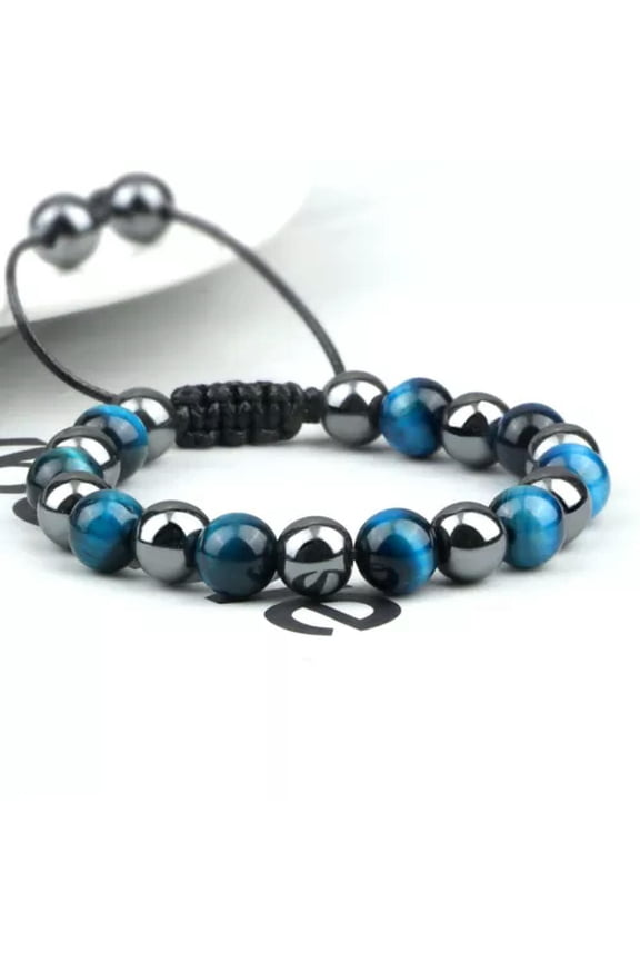 Tiger Eye Hematite Beads Adjustable Bracelet for Men Women Yoga Healing 8mm-Blue Tiger's Eye