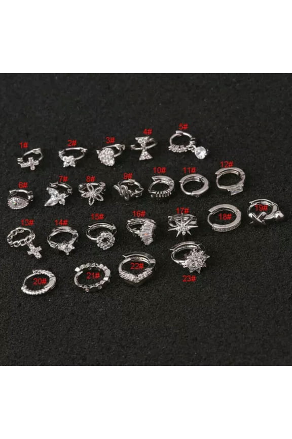 Tiny Helix Cartilage Tragus CZ Ear Piercing Huggie Hoop Earring Punk Jewellery-Silver-13# cross drop