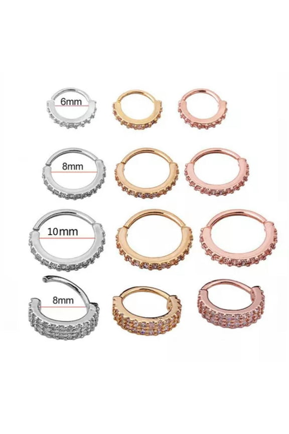 Round Hoop Earring Titaniuml Steel Ear Gauges Nose Piercing Crystal Delicate Jewelry Gift-2row silver-8mm