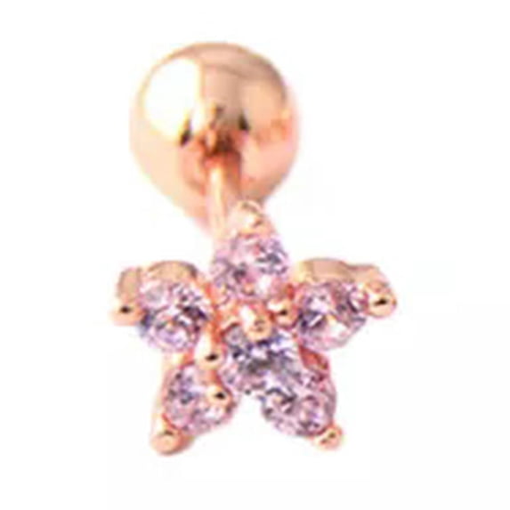 K-KED Titanium Steel Tragus Bar Helix Upper Ear Crystal Flower 1PC Cartilage Gem -pink rose gold