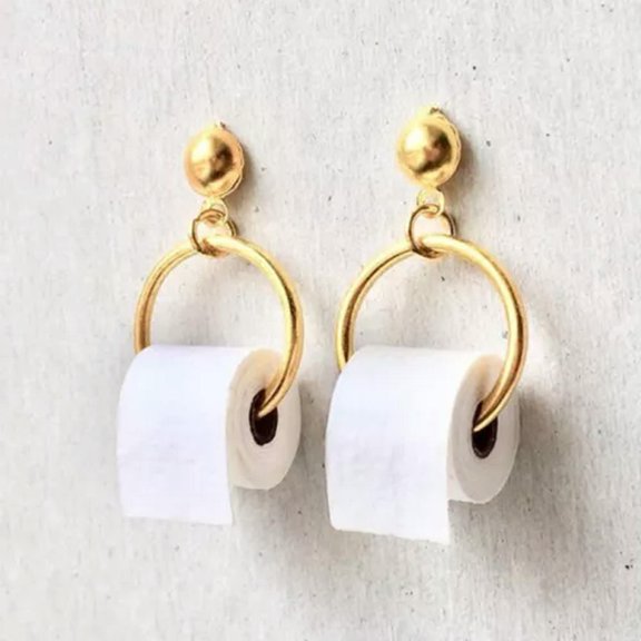 K-KED Toilet Paper Toilet Roll Earrings Novelty Drop Dangle Earrings Delicate Jewelry Accessori-Gold