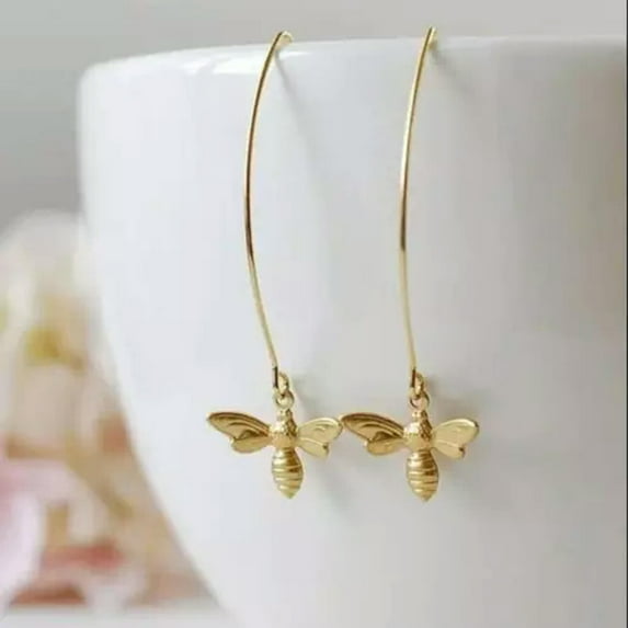 K-KED Trendy Vintage Turquoise 925 Silver Ear Hook Stud Dangle Drop Earrings For Women-JWA0073# Gold Bee
