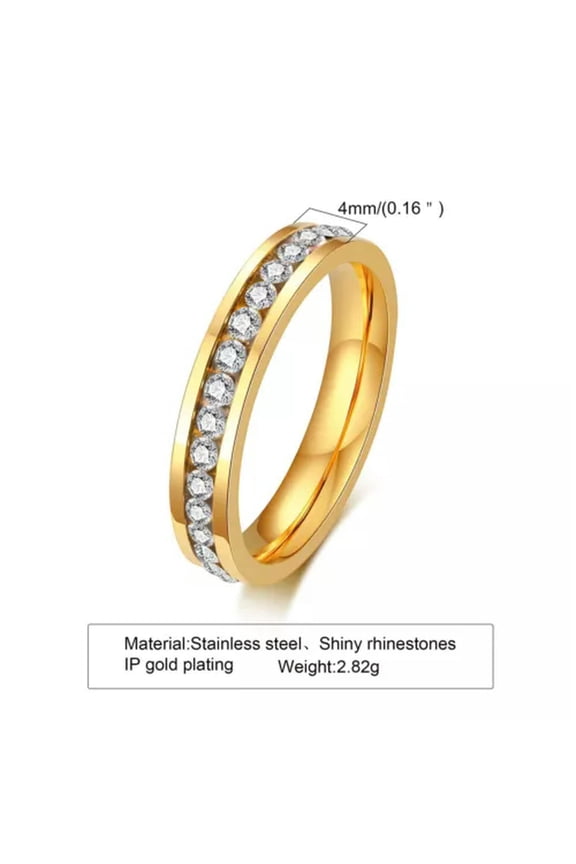 Trendy Women's Single Row Diamond Tail Stainless Steel Rings Size 5-10-6-Gold