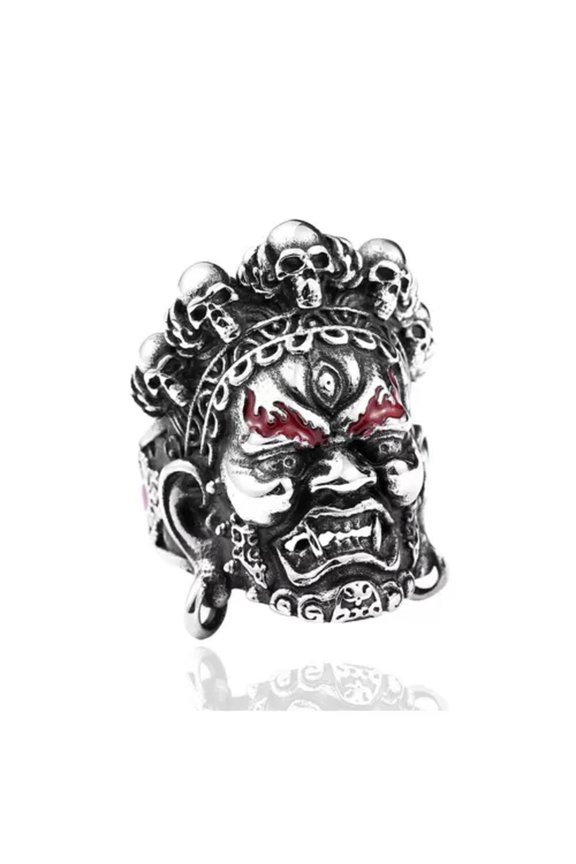 Tribal Buddhist Arhat Skull Ring Stainless Steel Men's Cool Biker Ring Punk Rock-9
