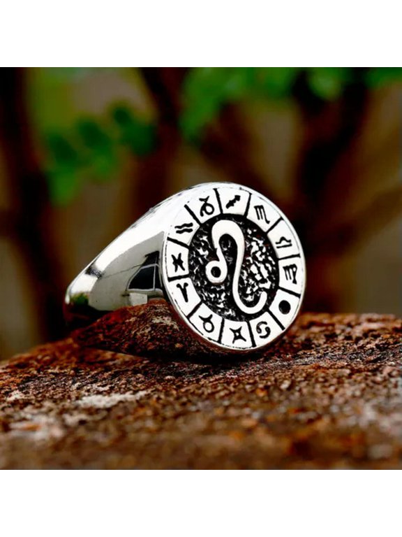 Twelve Signs Of The Zodiac Constellation Ring Stainless Steel Fashion Ring Gift-7-Leo