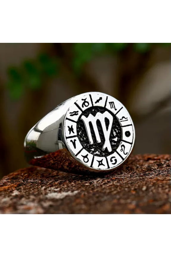 Twelve Signs Of The Zodiac Constellation Ring Stainless Steel Fashion Ring Gift-9-Virgo