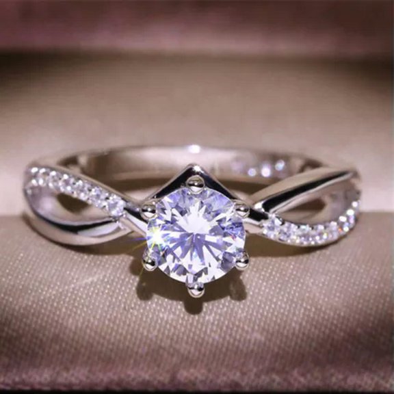 K-KED Twisted Silver Cubic Zircon Engagement Rings for Women Wedding Party Wife Gift-9-#1