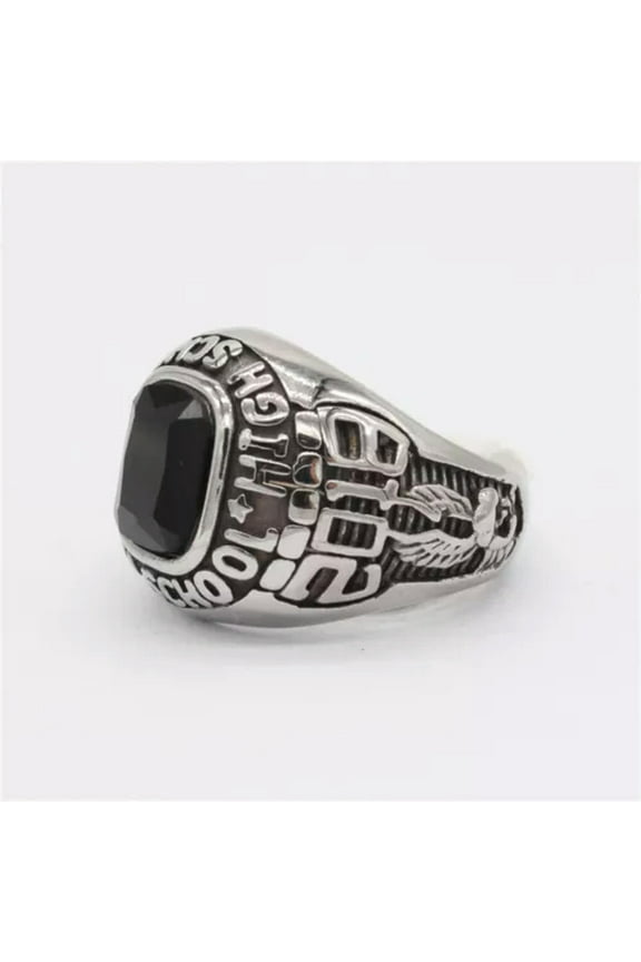 Unisex Eagle 2018 High School Ring Stainless Steel Black CZ Vintage Biker Ring-7