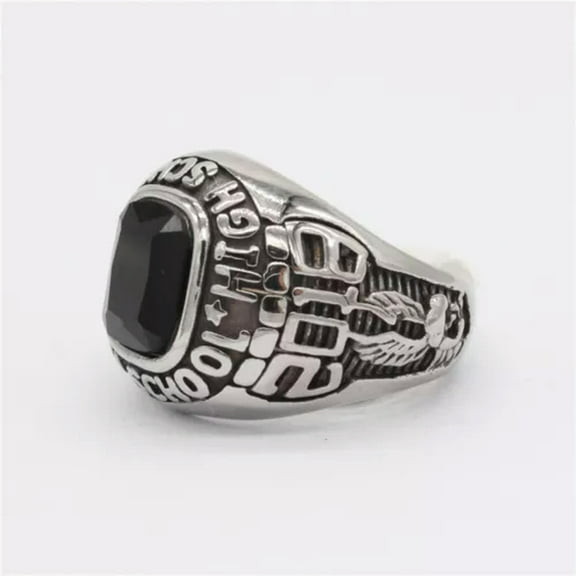 K-KED Unisex Eagle 2018 High School Ring Stainless Steel Black CZ Vintage Biker Ring-9