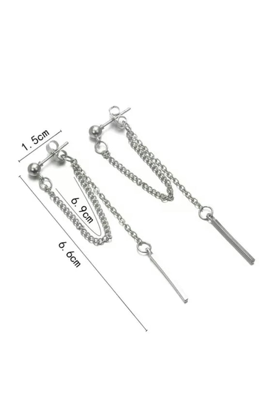 Unisex Gothic Punk Cuff Dangle Drop Earrings Long Chain Ear Stud Tassel Jewelry-silver