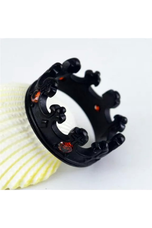 VINTAGE ROYAL CROWN RINGS STAINLESS STEEL MEN WOMEN GOTHIC CROSS CROWN PUNK RING-9-Black