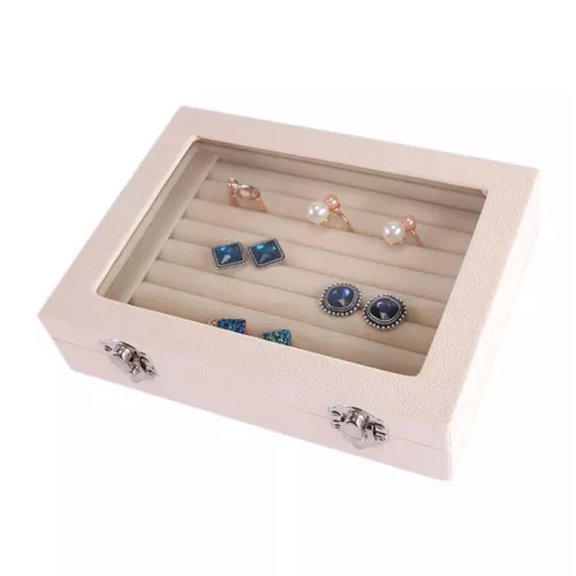 K-KED Velvet Ring Earring Delicate Jewelry Display Organizer Box Tray Holder Storage Case Gift-Beige