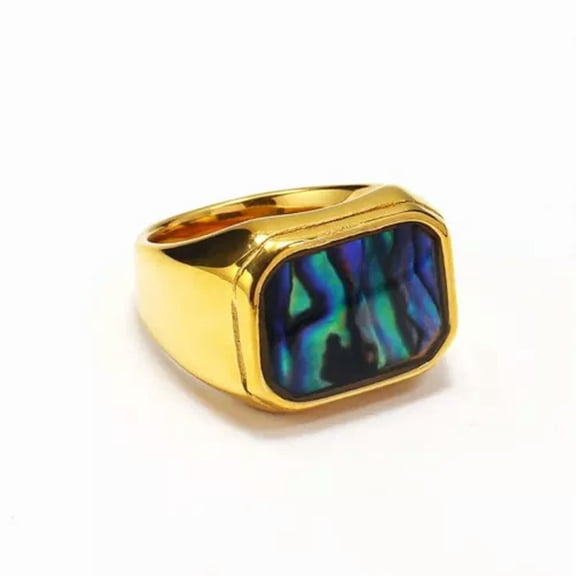K-KED Versatile Minimalist Abalone Sea Shell Stainless Steel Square Rings Sizes 7-13-Gold Abalone Shell-7