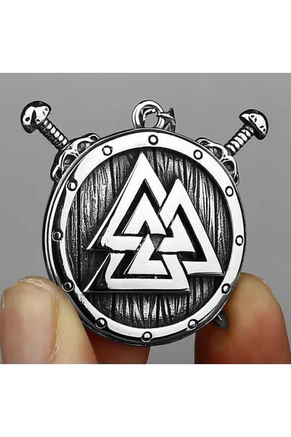 Viking Odin Protector Rune Triangle Alarm Clock Stainless Steel Pendant Necklace-Silver