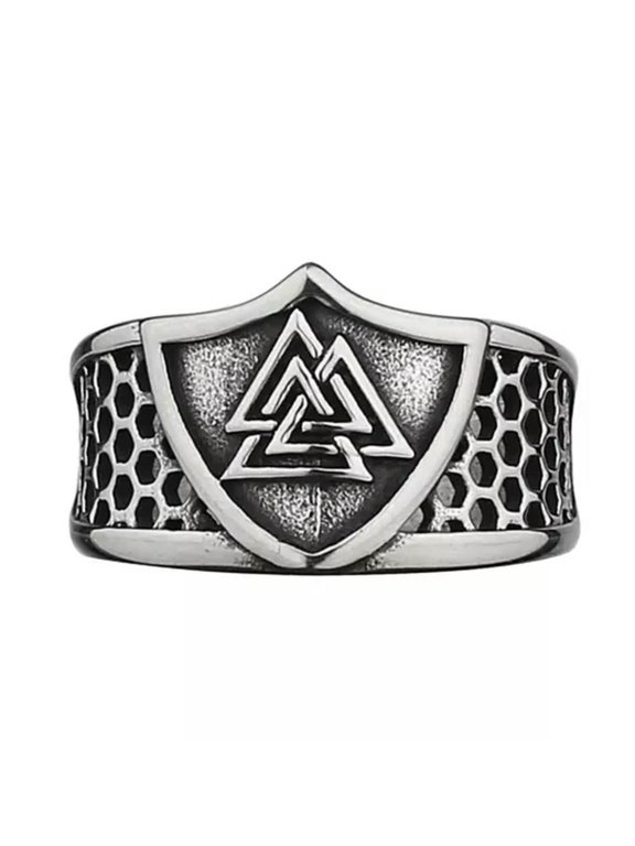 Viking Warrior Shield Rune Fashion Temperament Stainless Steel Rings Size 7-13-12