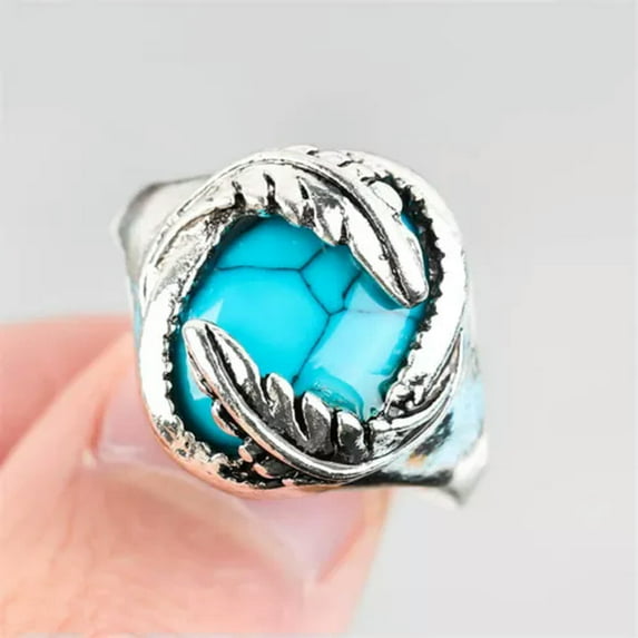 K-KED Vintage 925 Silver Turquoise Ring Women Wedding Part Delicate Jewelry Ring Gift Size 6-10-Turquoise #5-6