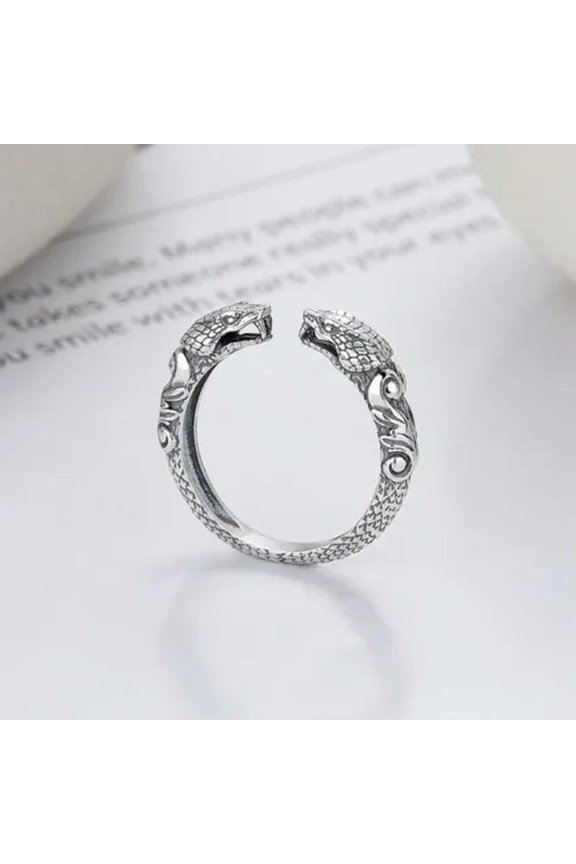 Vintage 925 Sterling Silver Exquisite Wrapped Double-Headed Snake Open Ring-default