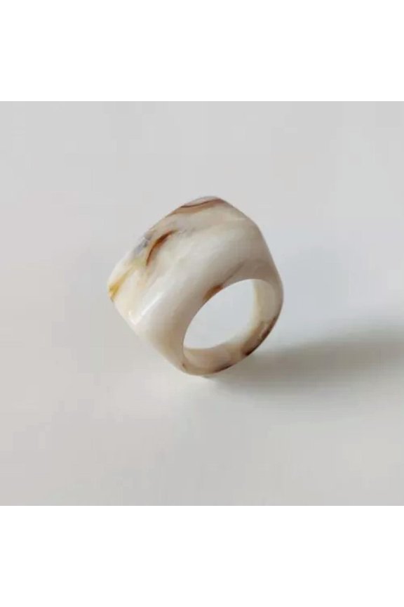 Vintage Acrylic Finger Ring Geometric Irregular Marble Pattern Women Delicate Jewelry -Beige