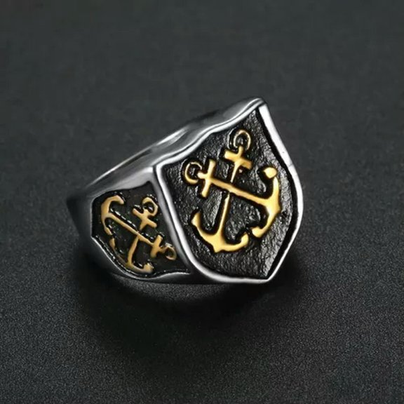 K-KED Vintage Anchor Design with Blackened Men's Stainless Steel Rings Size 8-15-Gold Silver Black-15