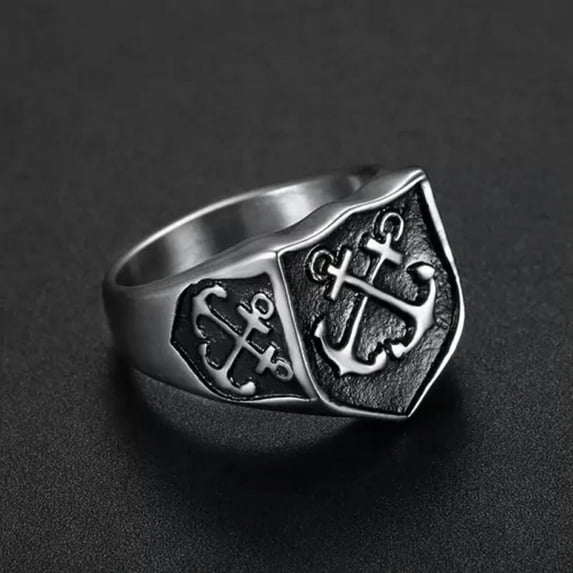 K-KED Vintage Anchor Design with Blackened Men's Stainless Steel Rings Size 8-15-Silver black-11