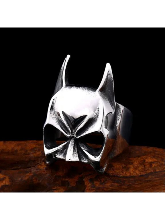Vintage Bat Mask Helmet Ring Stainless Steel Gothic Mens Biker Hero Delicate Jewelry Ring-11