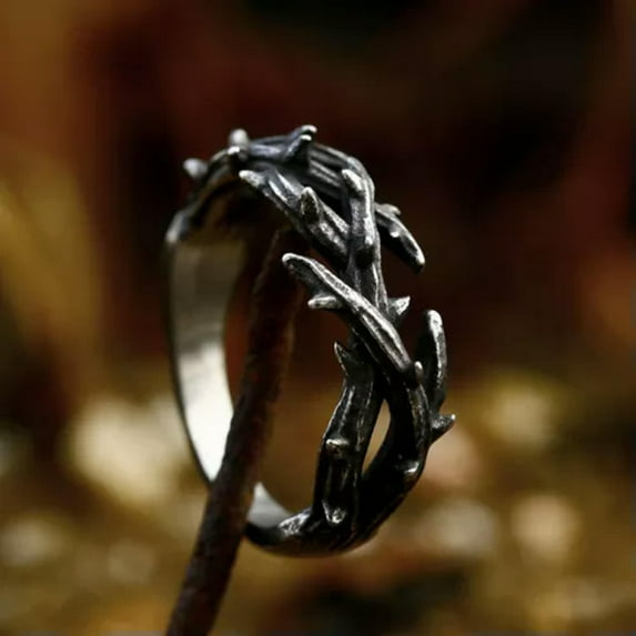 K-KED Vintage Branches Thorns Wedding Ring Titanium Men's Women's Retro Pinky Ring-8