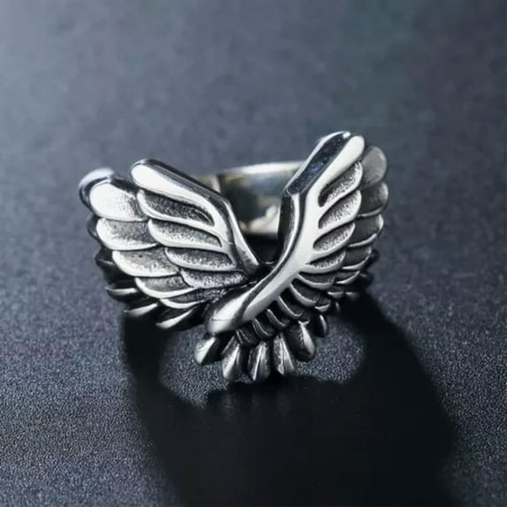 K-KED Vintage Cross Angel Wings Ring Stainless Steel Men Women Knight Punk Finger Ring-13