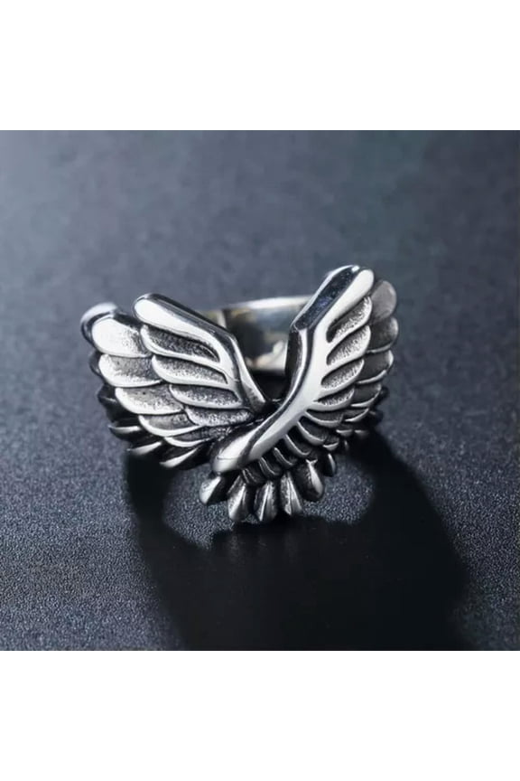 Vintage Cross Angel Wings Ring Stainless Steel Men Women Knight Punk Finger Ring-7