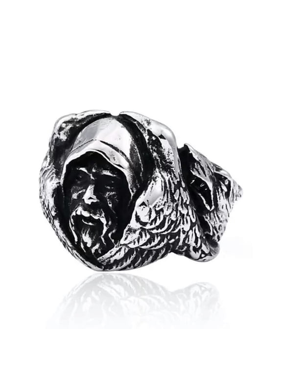 Vintage Crow Wolf Men Ring Stainless Steel Men's Viking Odin Warrior Biker Ring-10