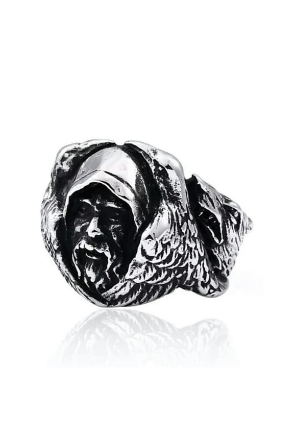 Vintage Crow Wolf Men Ring Stainless Steel Men's Viking Odin Warrior Biker Ring-9