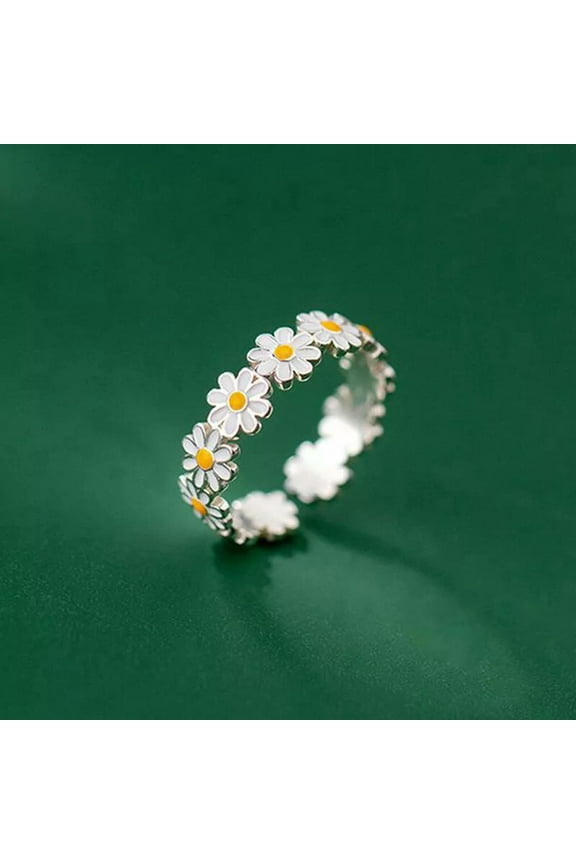 Vintage Daisy Flower Rings For Women Flower Ring Adjustable Open Finger Ring-_