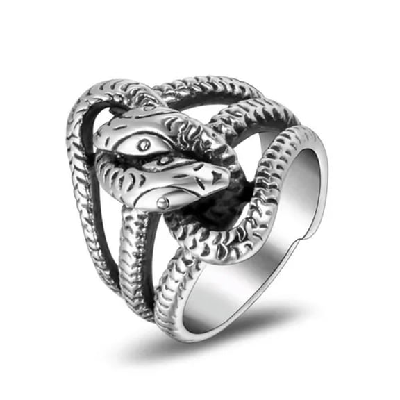 K-KED Vintage Double Snake Wedding Ring for Men Women Stainless Steel Cross Snake Ring-9