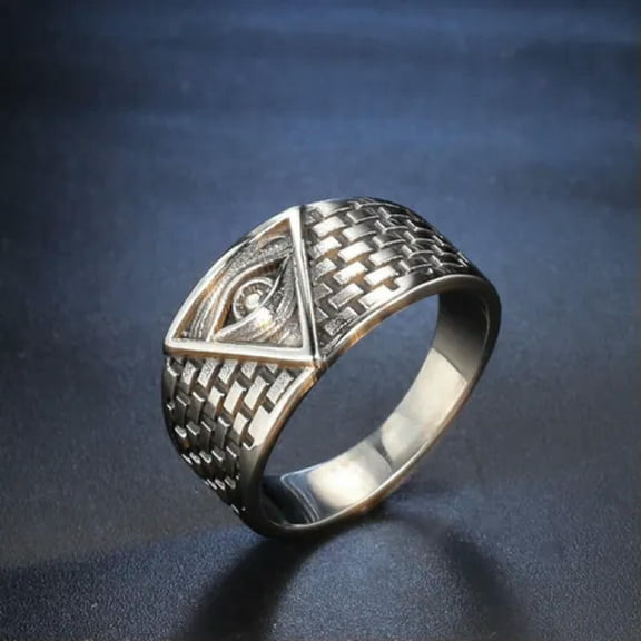 K-KED Vintage Egyptian Pyramids God Eye Ring Stainless Steel Men's Masonic Biker Ring-12