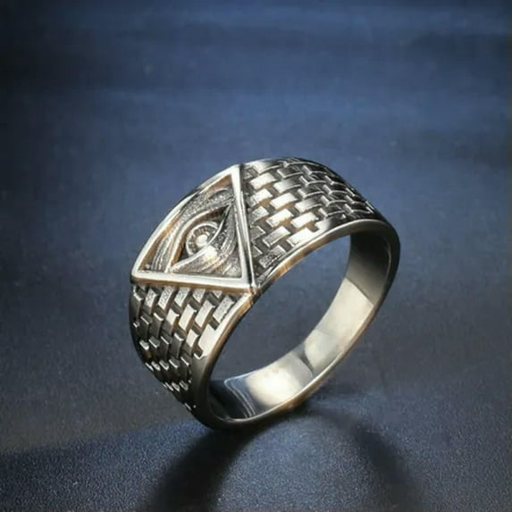 K-KED Vintage Egyptian Pyramids God Eye Ring Stainless Steel Men's Masonic Biker Ring-13