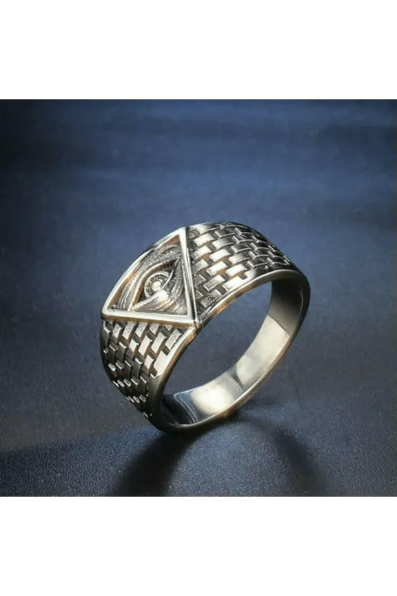Vintage Egyptian Pyramids God Eye Ring Stainless Steel Men's Masonic Biker Ring-9