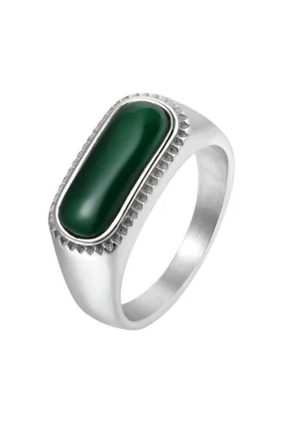 Vintage Emerald Stone Wedding Ring for Men Women Stainless Steel Retro Punk Ring-10