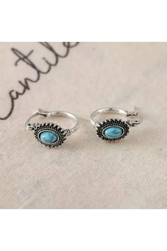 Vintage Ethic Style Hoop Earrings Embellished Turquoise Alloy Delicate Jewelry Trendy