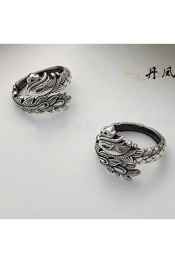 Vintage Ethnic Style S925 Sterling Silver New Chinese Dragon and Phoenix Ring-phoenix