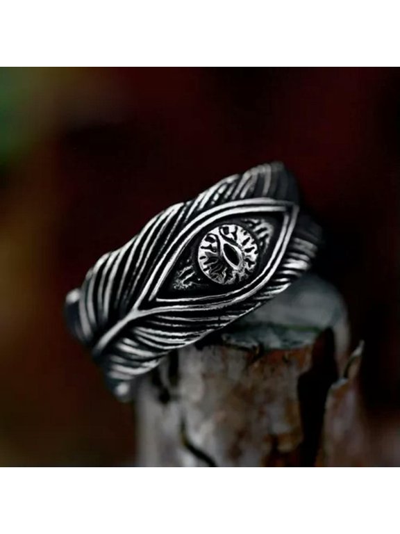 Vintage Evil Eye Devil's Eye Feather Ring Titanium Men Women Angel Feather Band-8