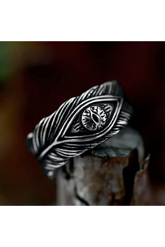 Vintage Evil Eye Devil's Eye Feather Ring Titanium Men Women Angel Feather Band-9