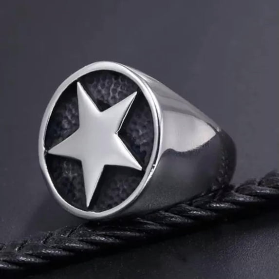 K-KED Vintage Five Point Star Pentagram Men's Fashion Stainless Steel Rings Size 7-13-9