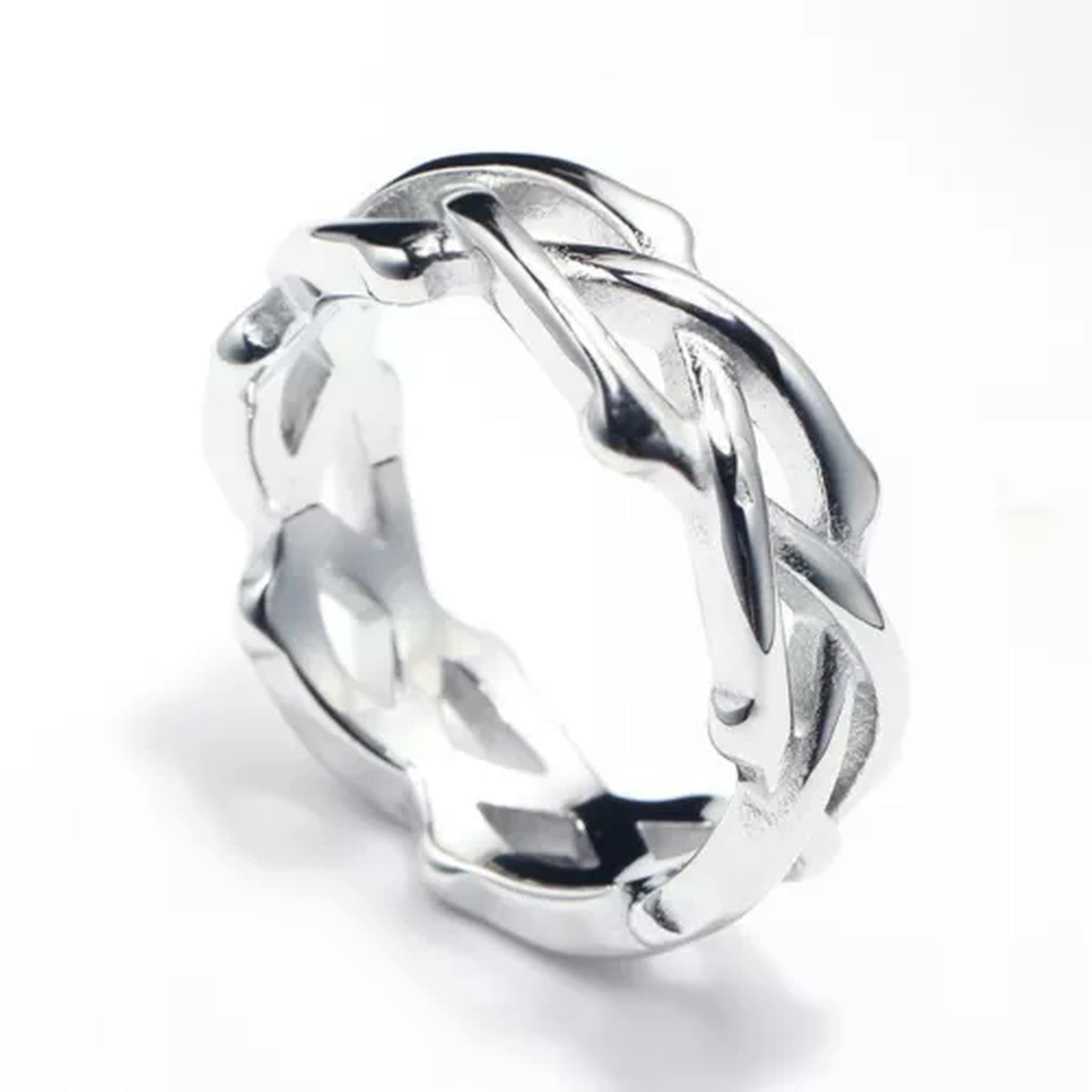 KKED Vintage Flower Vine Thorn Crown Ring Stainless Steel Men