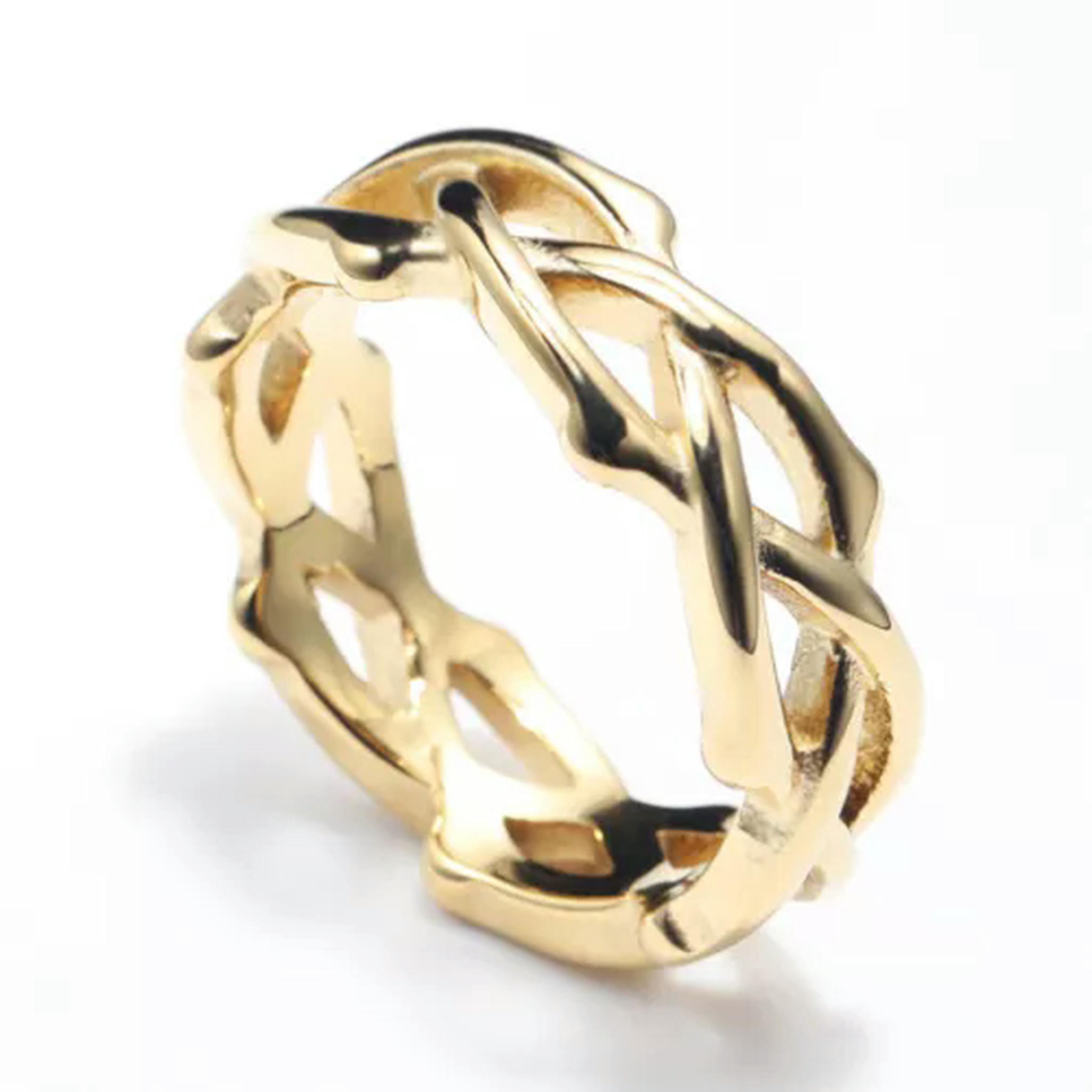 KKED Vintage Flower Vine Thorn Crown Ring Stainless Steel Men